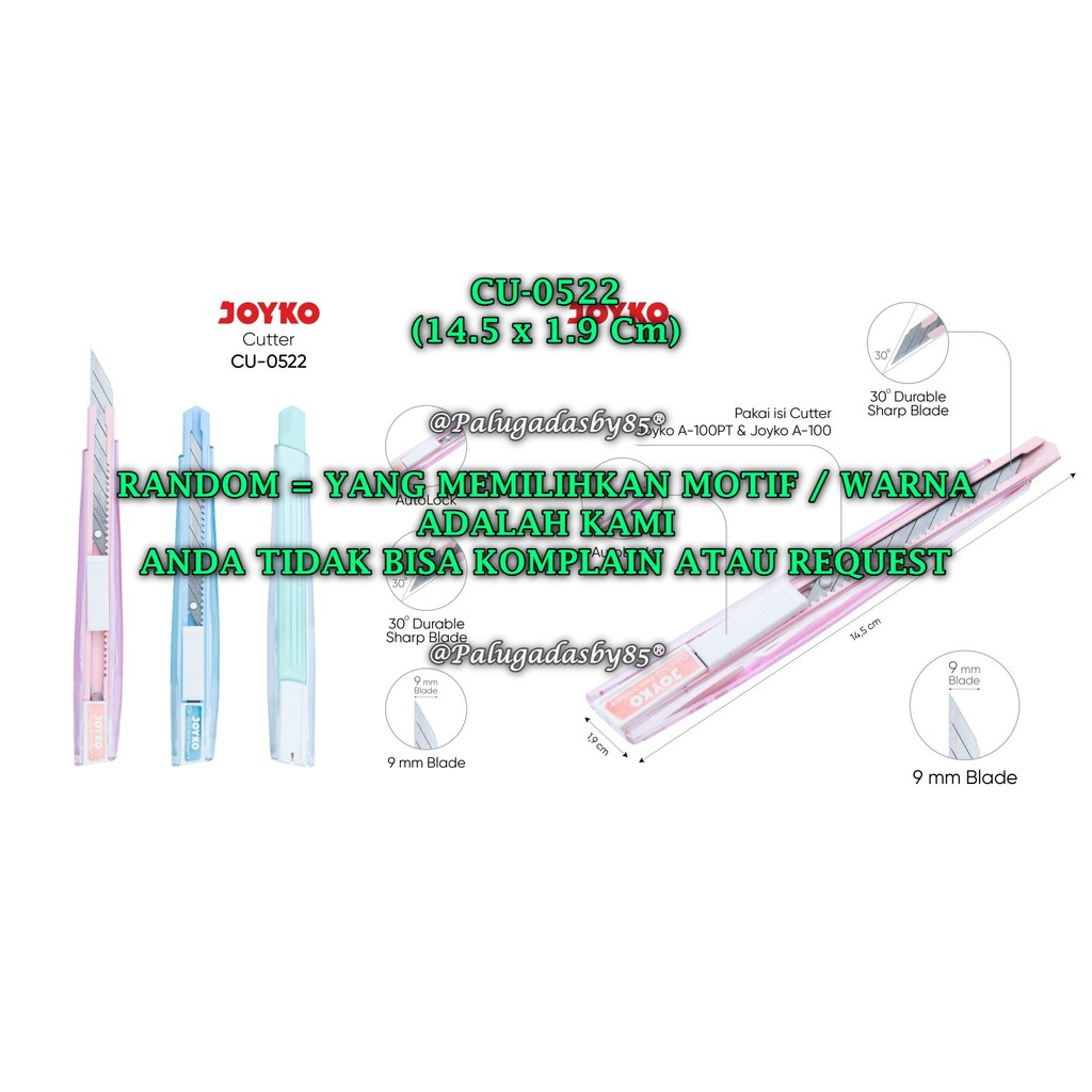 

(1 Biji) GROSIR Cutter JOYKO CU-0522 RANDOM / Cutter Pemotong Joyko CU-0522 (1 Biji)