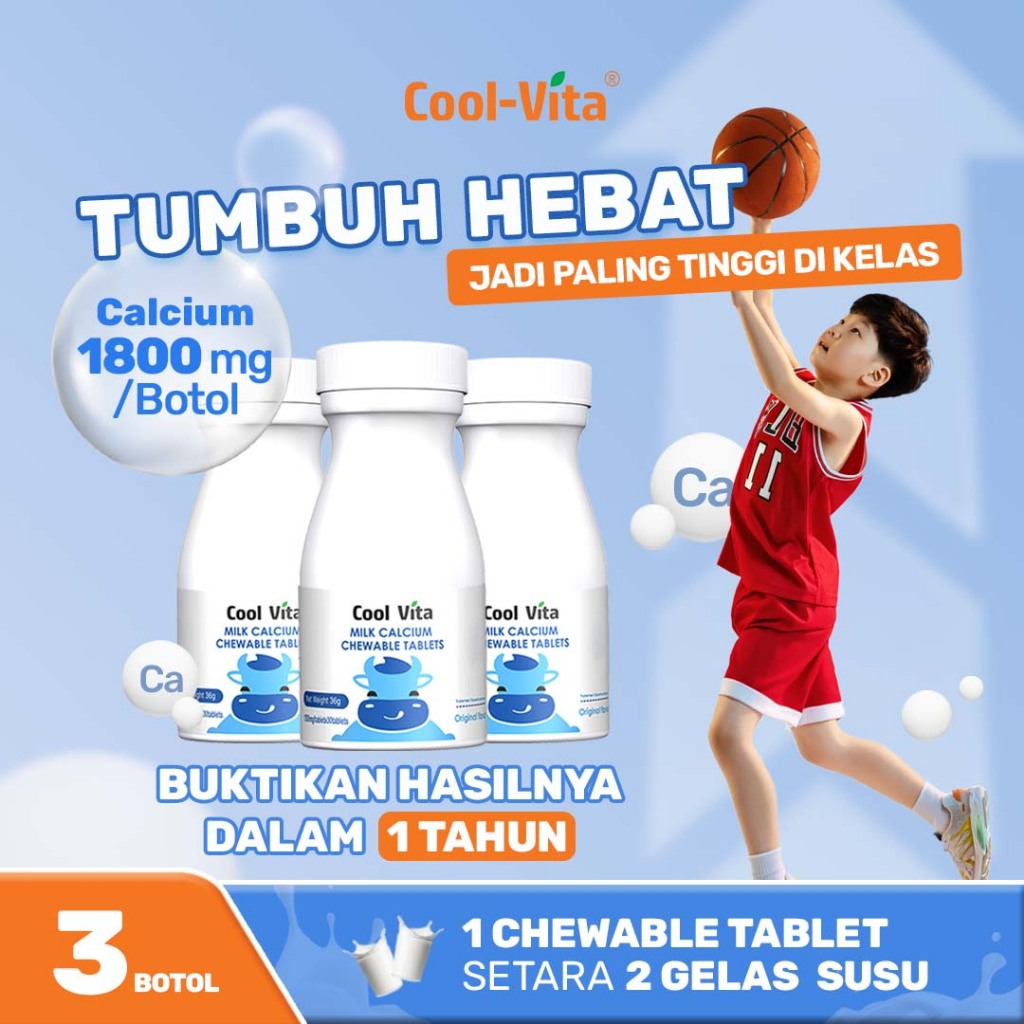 Coolvita Milk Calcium Chewable Tablets Original Flavor - Suplemen Kesehatan 3 Botol Isi 90 – Hebat, 