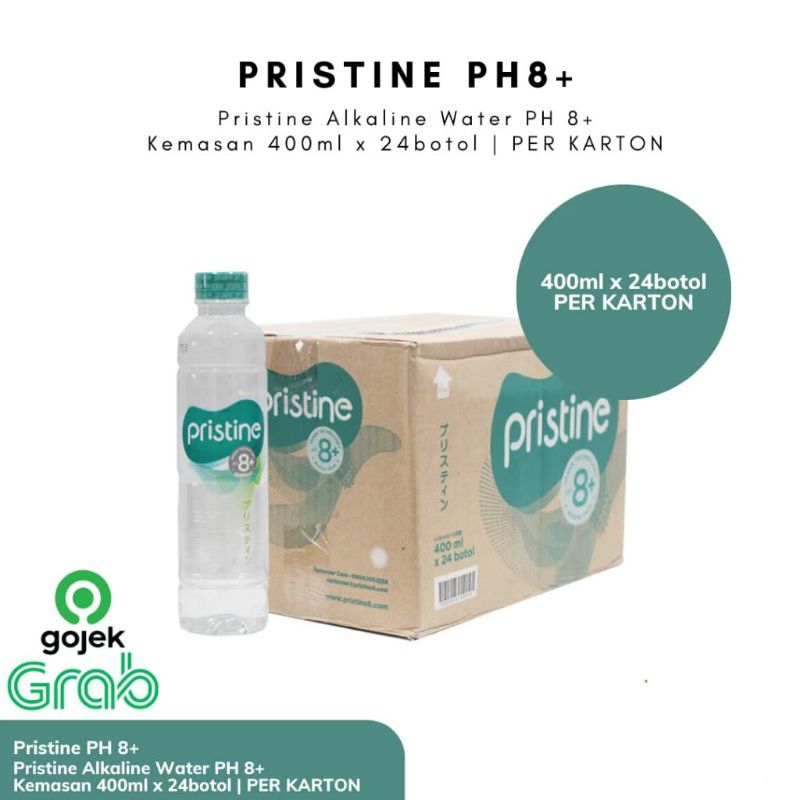 

Pristine 400ml Minuman Kemasan PH Air mineral Pristine 8+8.6 400 ml 1 dus karton isi 24 botol