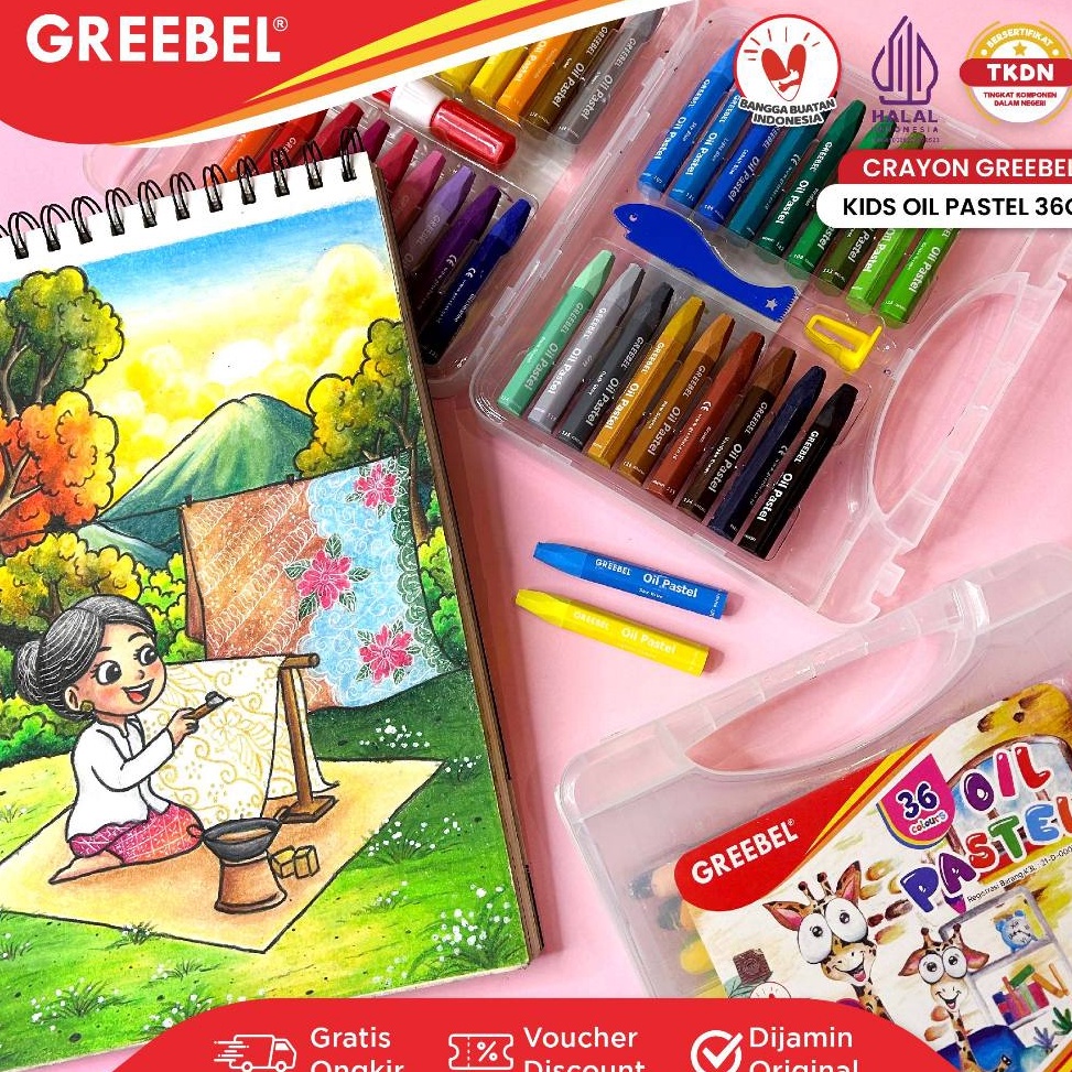 

KODE C9B GREEBEL Crayon Krayon Kids 36 Warna Kids Oil Pastel 36 KOP36 Crayon Set Mewarnai Professional