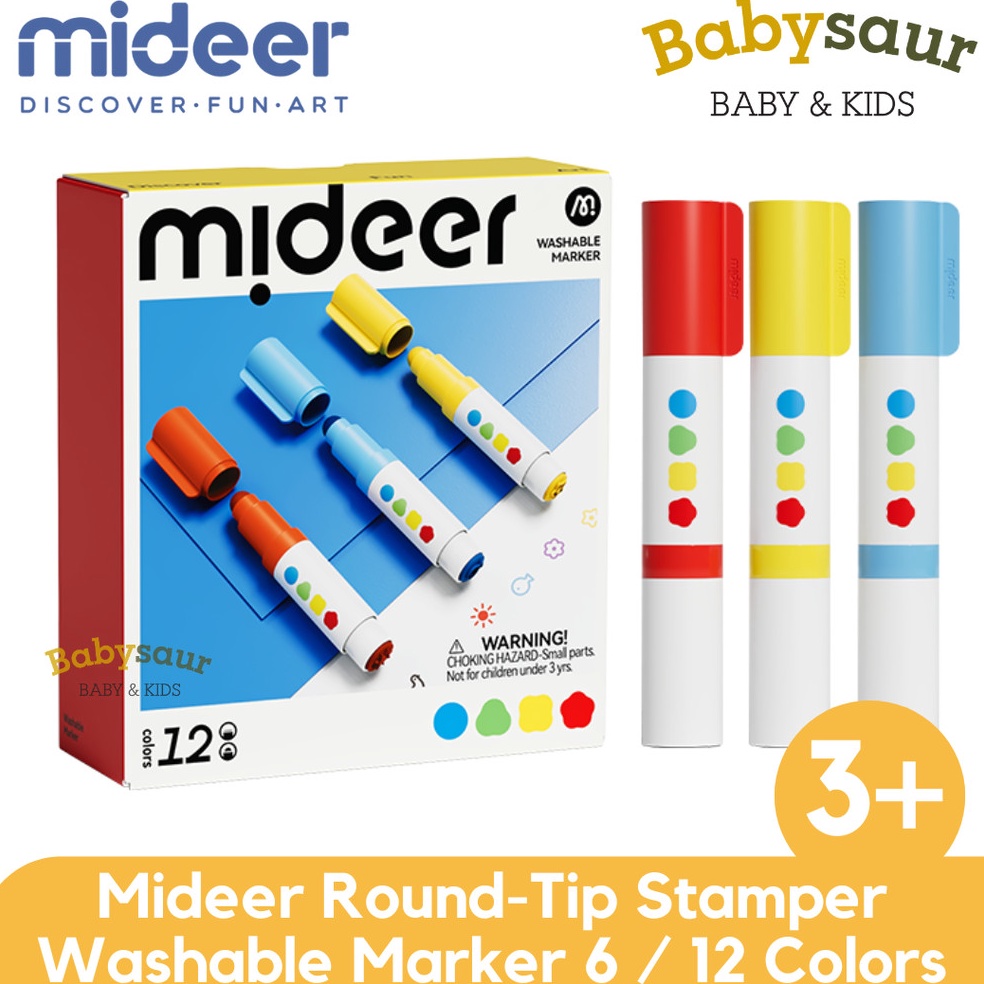 

KODE N64J Mideer RoundTip Stamper Washable Markers 6 12 Colors Spidol Marker Stempel Mewarnai Anak Anak Bayi Balita Baby