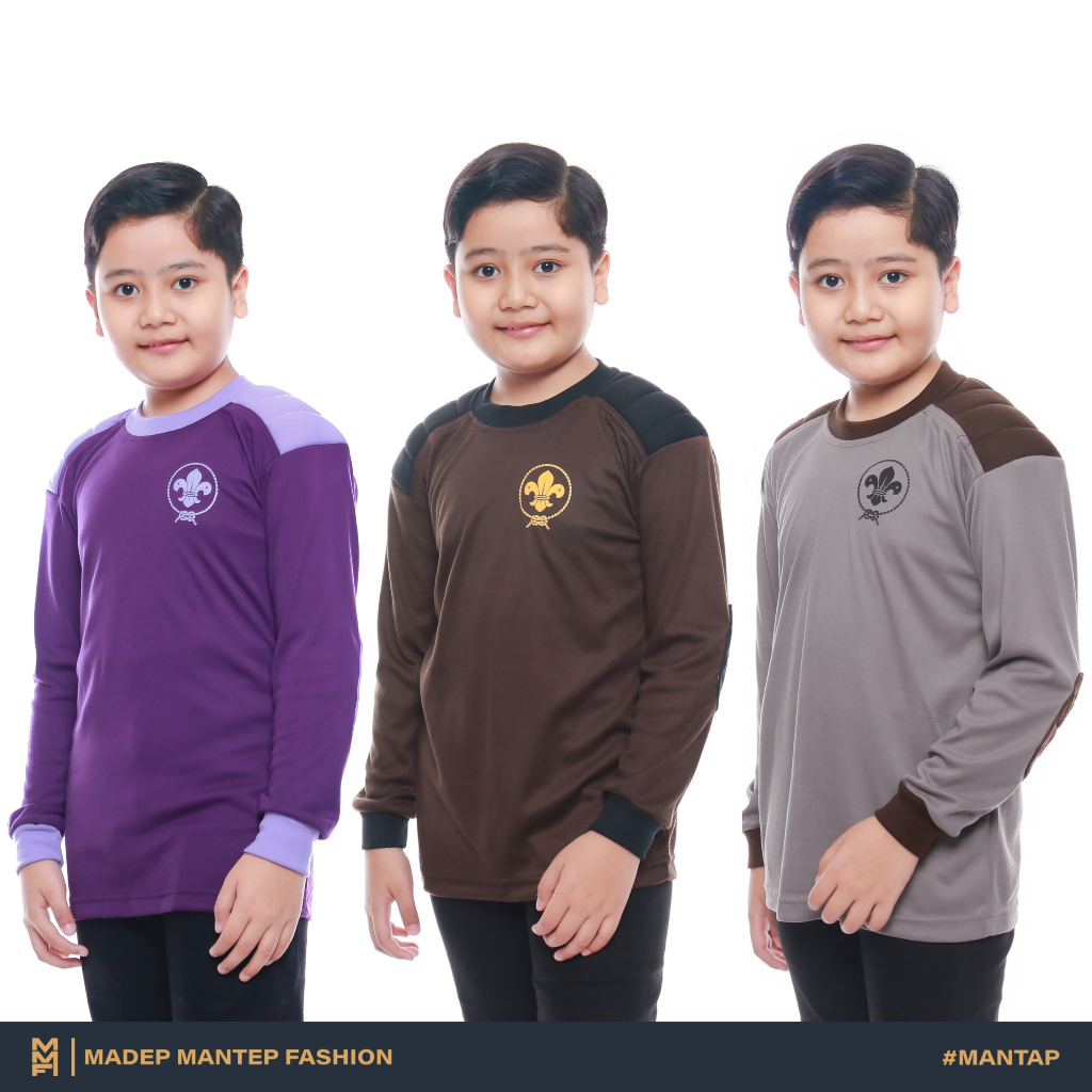 Kaos Pramuka SD Lengan Panjang Kaos Kegiatan Pramuka Anak SD Kaos Pramuka Coklat Abu Abu Ungu MMF