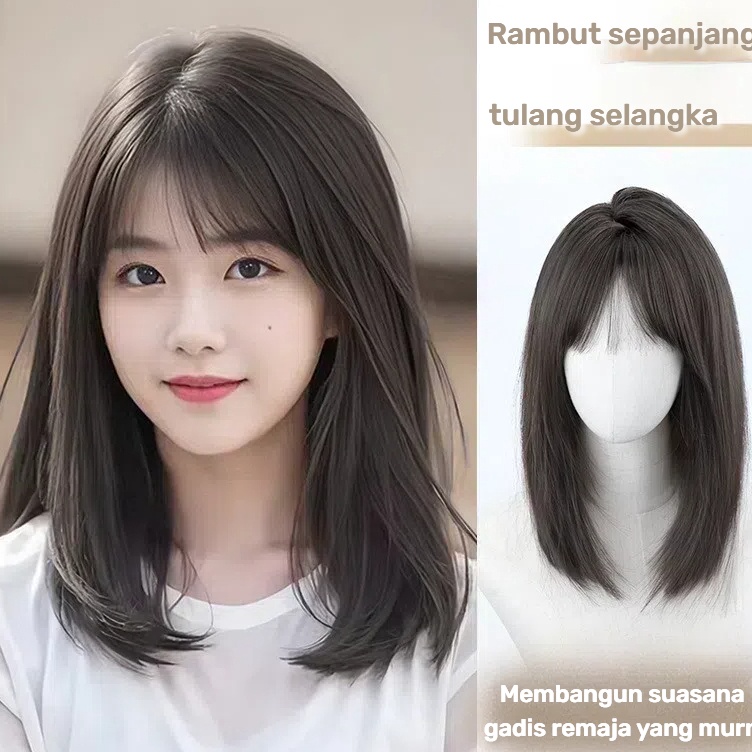 KODE Q48F Wig Wanita Setengah Panjang Wig Wanita Full Kepala 42CM Rambut palsu wanita simulasi alami