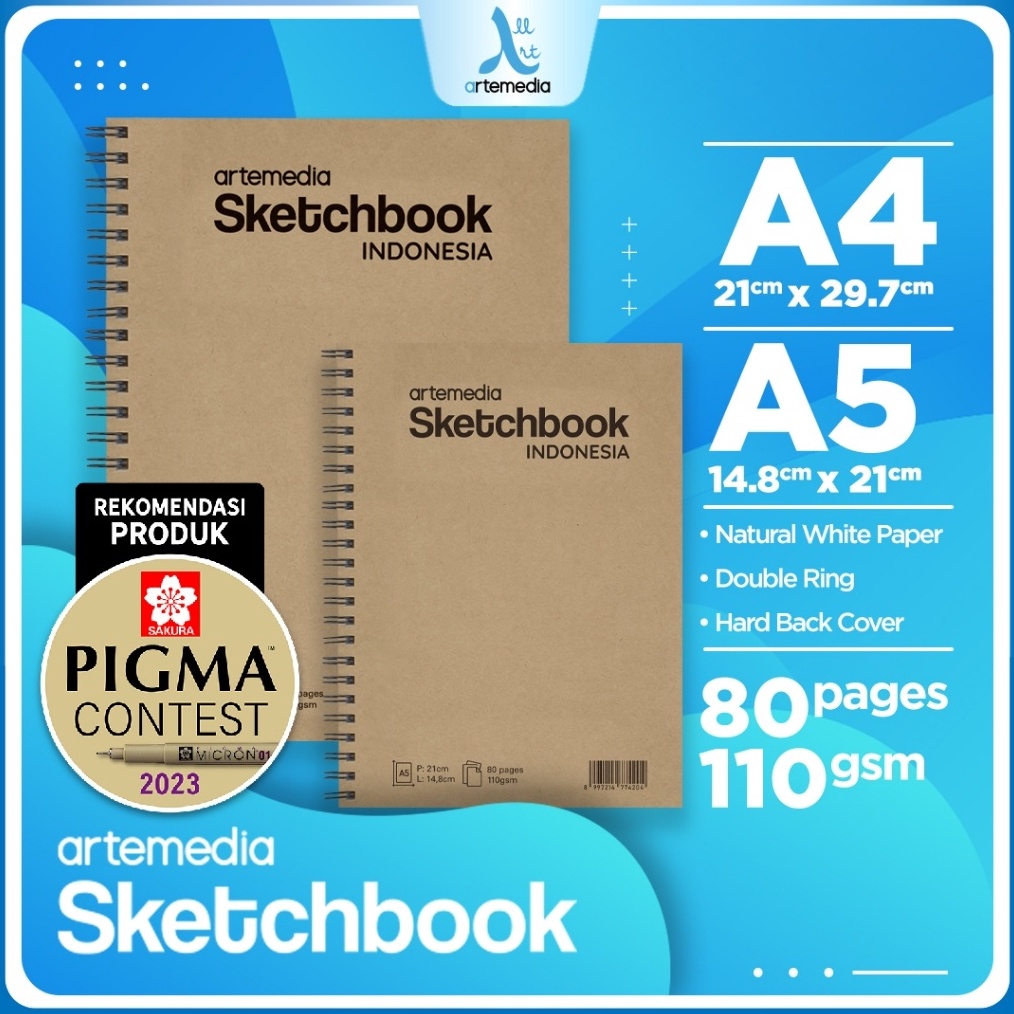 

KODE A23F Sketchbook Artemedia A4 Craft Cover 11 Gsm Jilid Spiral Samping Buku Sketsa Gambar 4 Sheet 8 Pages