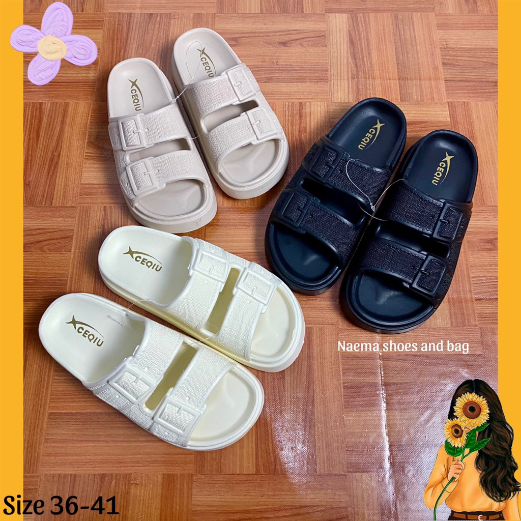 Sandal karet selop wanita wedges tinggi ban 2 cequi EH 2003B