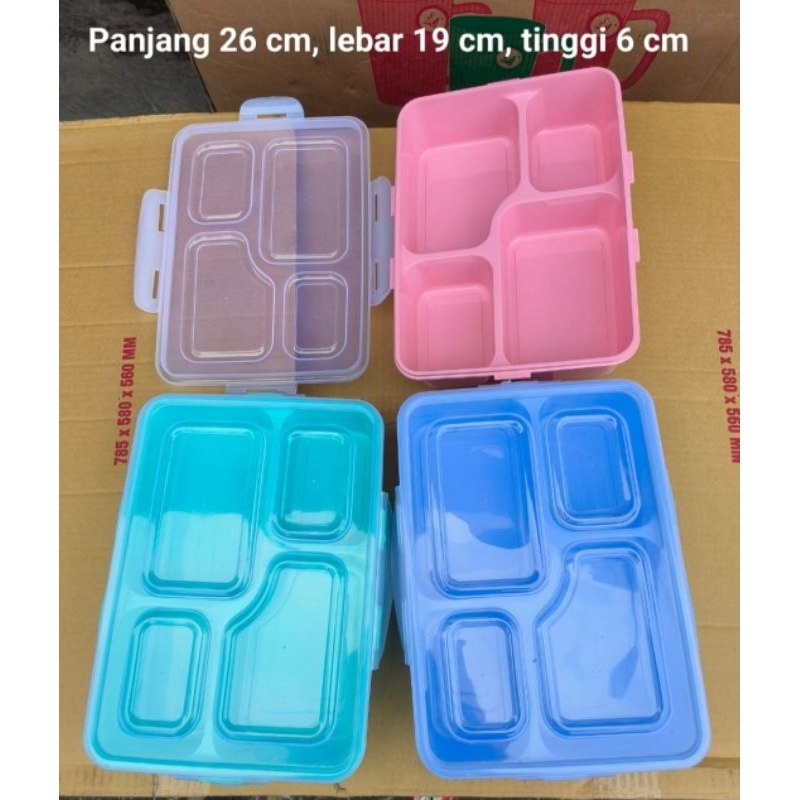 Lunch Box  Plastik 4 Sekat/Tepak Makan Catering 4 Sekat Interplast/Kotak Makan Siang Gratis