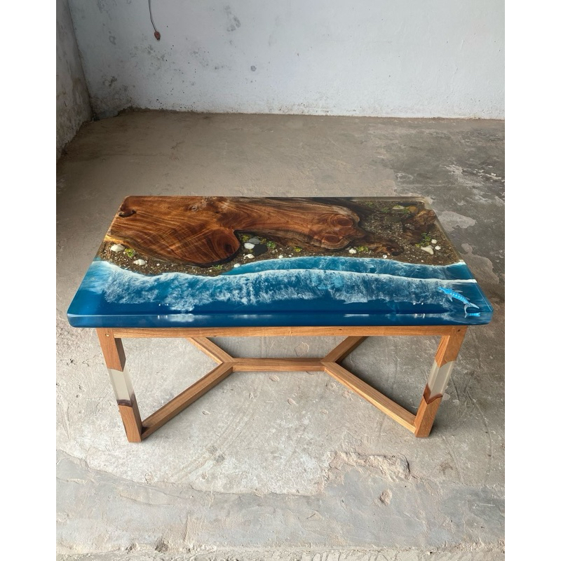 Meja Trembesi Resin / Meja Tamu Resin Motif Ombak / Best Seller Meja Resin Laut / Meja Trembesi Resi