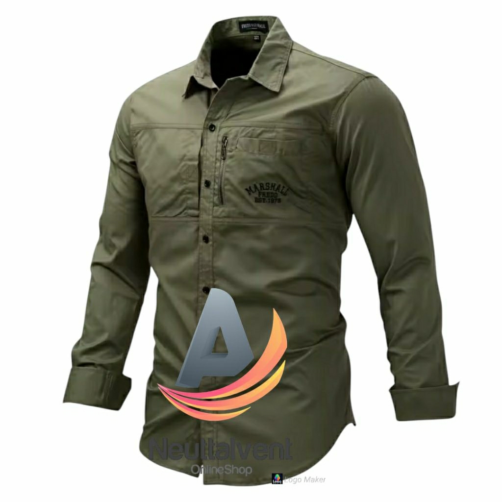 Kemeja Tactical Pria Hijau Army / Kemeja Tactical / Kemeja Tactical Lengan Pendek / Kemeja Pria / Ke