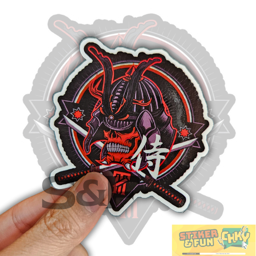 

Stiker Sticker Vinyl Laminasi Glosy SAMURAI SKULL