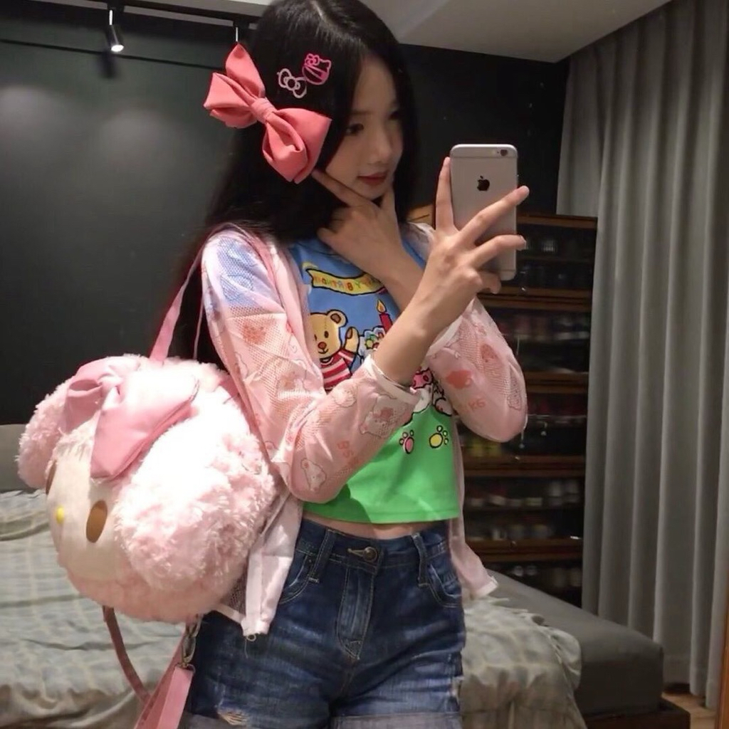 [PREORDER] Tas Ransel My Melody Bulu Lembut – Ransel Lucu Gaya Jepang untuk Sekolah & Harian
