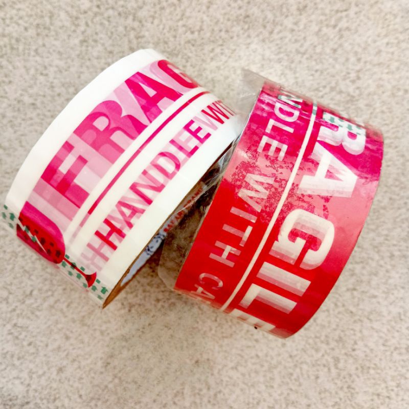 Lakban Fragile Warna Merah & Putih