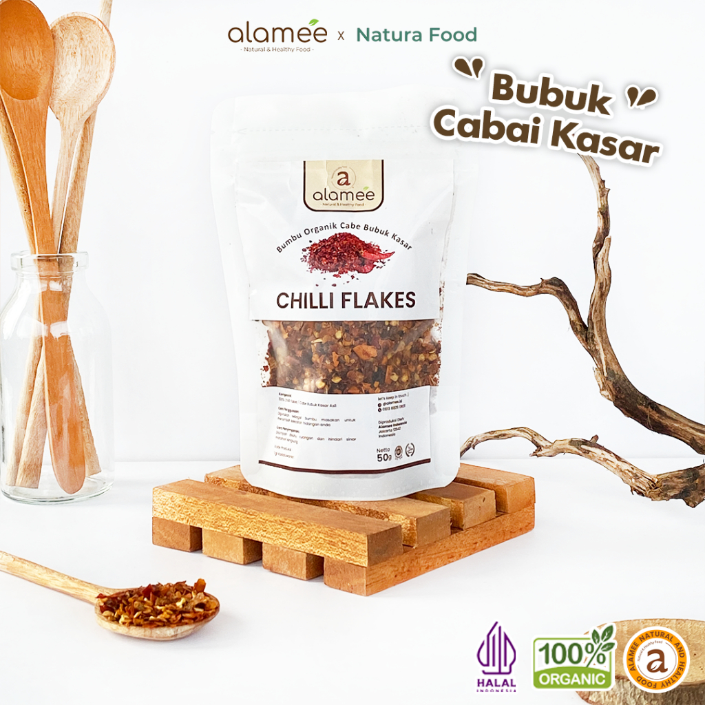 

ALAMEE Cabe Bubuk Kasar Chilli Flakes Cabai Bumbu Dapur Instan Organik Tanpa Campuran 50 Gram