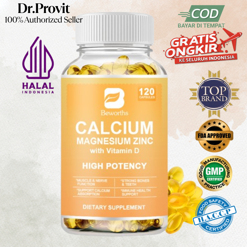 BEWORTHS 3-IN-1 120pil USA Kalsium Magnesium & Seng Kapsul Vitamin D3 Tulang & Gigi