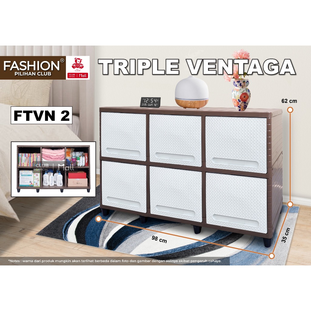Fashion Triple Double - Rak Tv Plastik - Kabinet Minimalis - Lemari Plastik 3 Susun Aesthetic