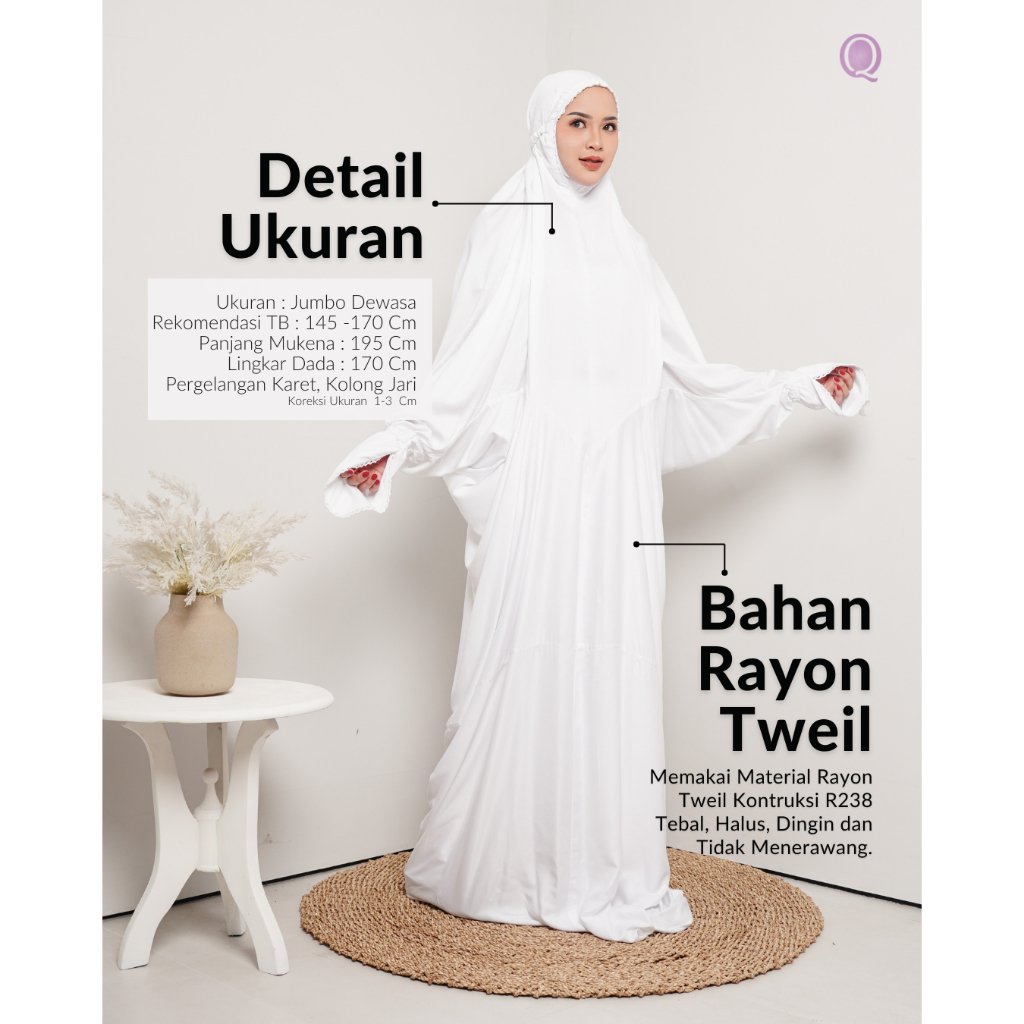 INARA BY QALLILA MOSLEM ID - MUKENA KATUN RAYON HQ POLOS PUTIH - MUKENA PUTIH - TERUSAN PUTIH - TERU