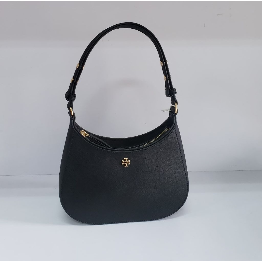 Ready TB Emerson zip shoulder. Leather Safiano Black. 150258 22x14cm.