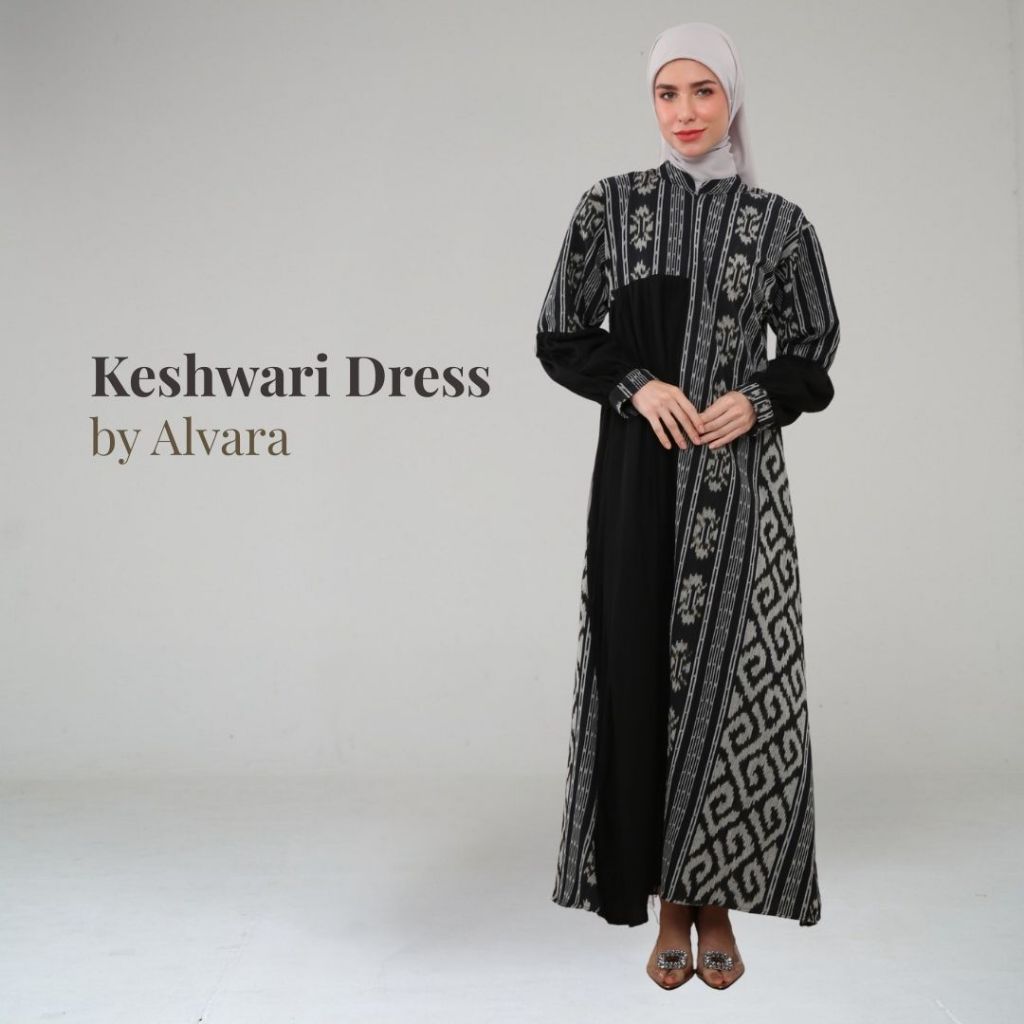 Gamis Kondangan Wanita Dress Pesta Mewah Elegan Motif Batik Tenun Big Size Jumbo ALVARA Keshwari