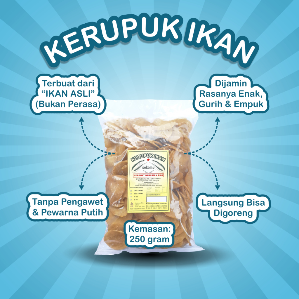 

Kerupuk Ikan Sekamu Kemasan 250 gram