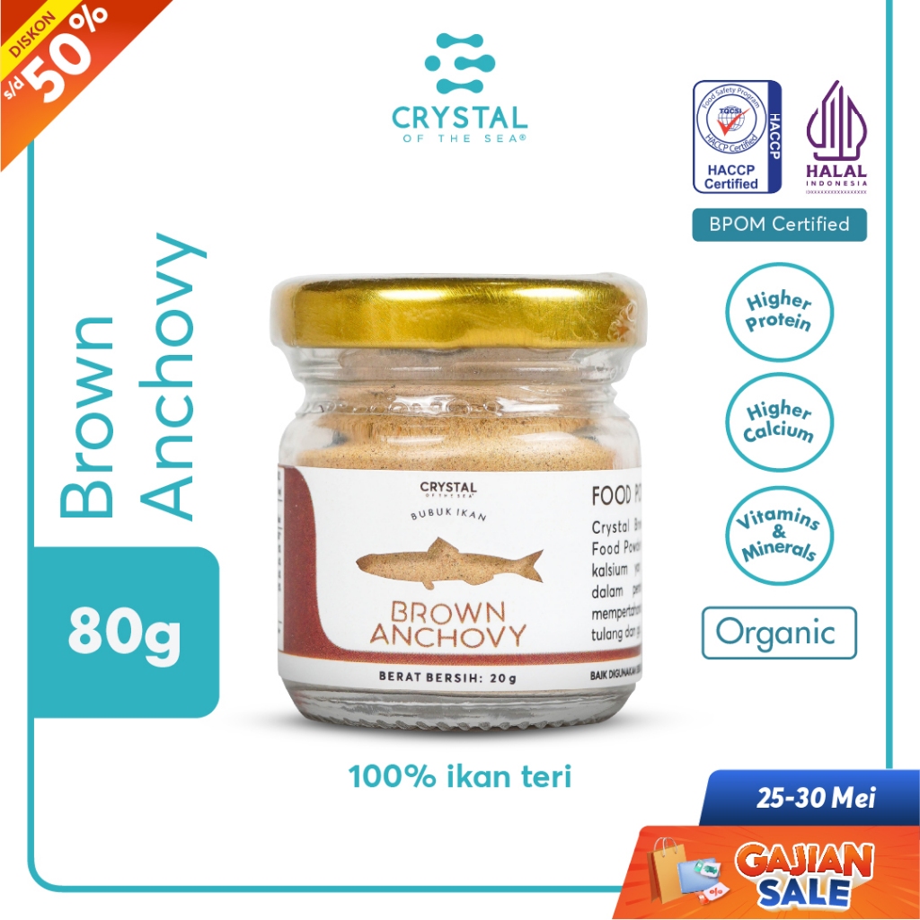 

Crystal of the Sea | Brown Anchovy Powder (20GR) (80GR)) | Ikan Bilis | Bubuk Teri Jengki Kering - Bumbu Kaldu Penyedap MPASI Premium