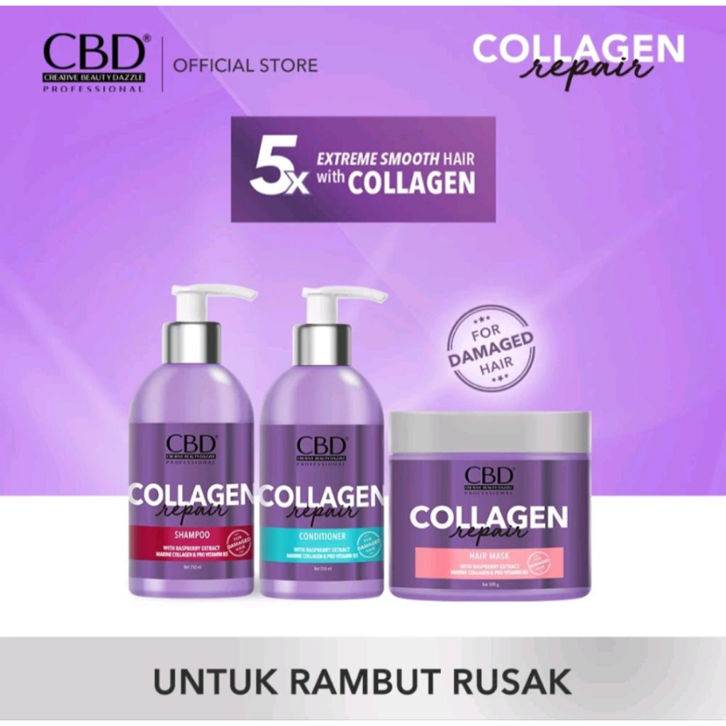 CBD Collagen Repair Hair Shampoo Conditioner + Hair Mask 250 ml Untuk Rambut Rusak Perawatan Rambut 
