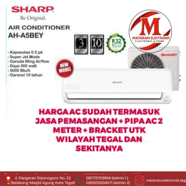 Sharp Ah-5Bey Ac Sharp 1/2 Pk L0W Watt Ac Sharp 5 Bey Garuda R32 2023 (Sudah termasuk biaya pemasang