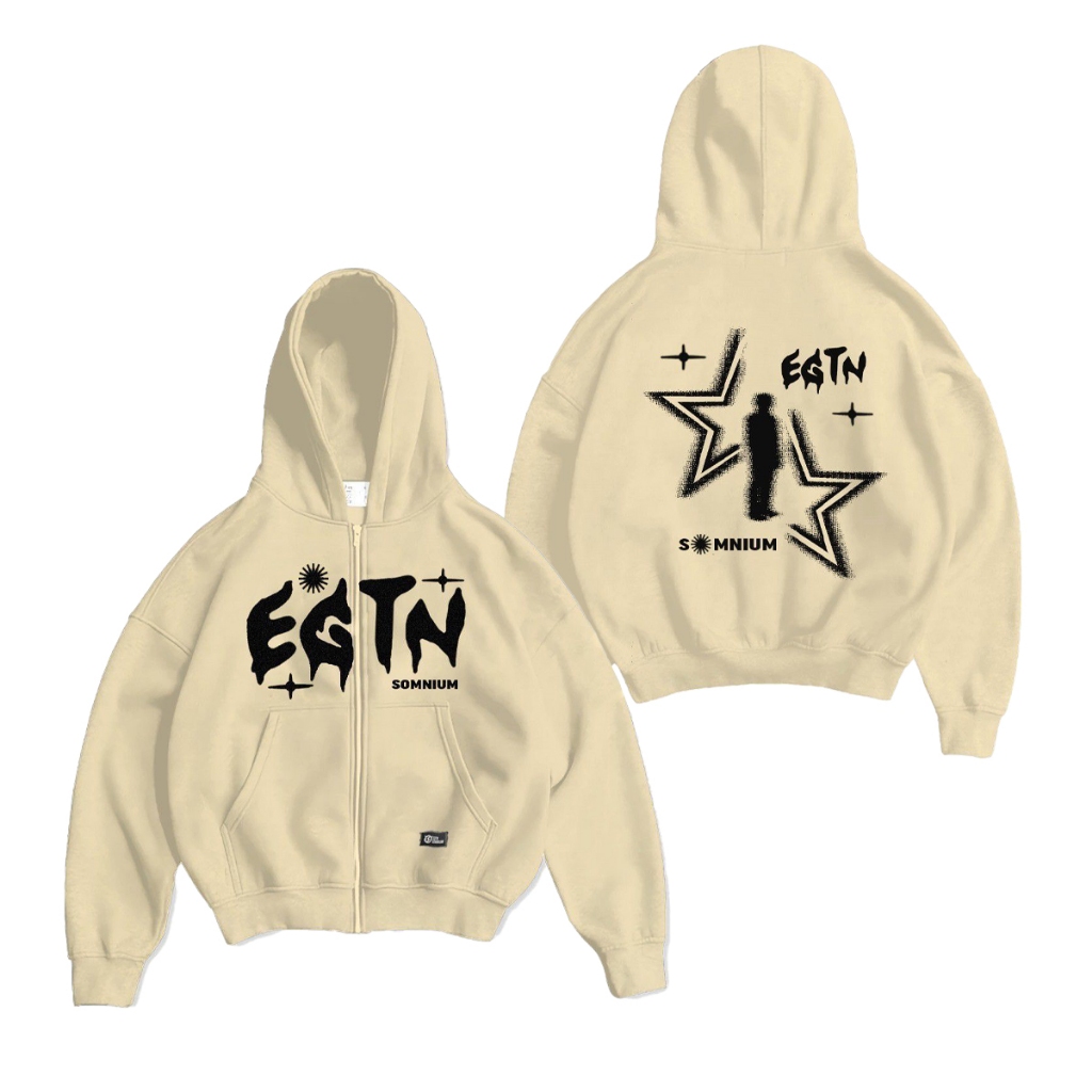 Hoodie Boxy Zipper STAR Warna Hitam Unisex Pria Wanita Oversize Resleting