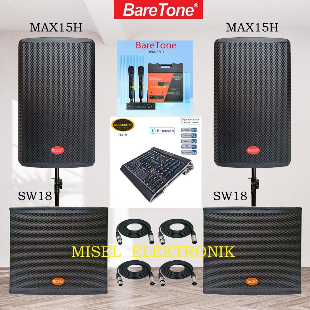 Paket Sound System Outdoor Indoor Speaker Aktif 15 Inch Baretone MAX15H Subwoofer 18 Inch