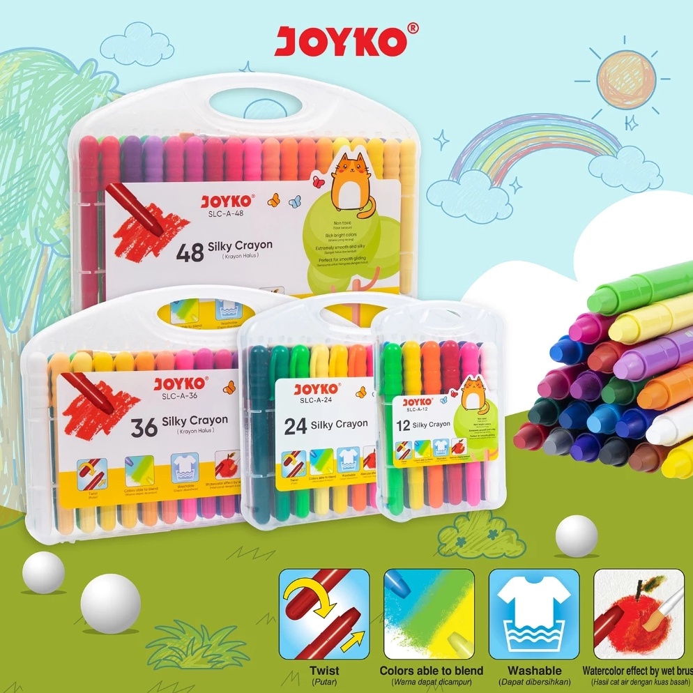 

KODE N46J Silky Crayon Joyko Krayon Super Halus dan Lembut 12 24 36 48 Warna