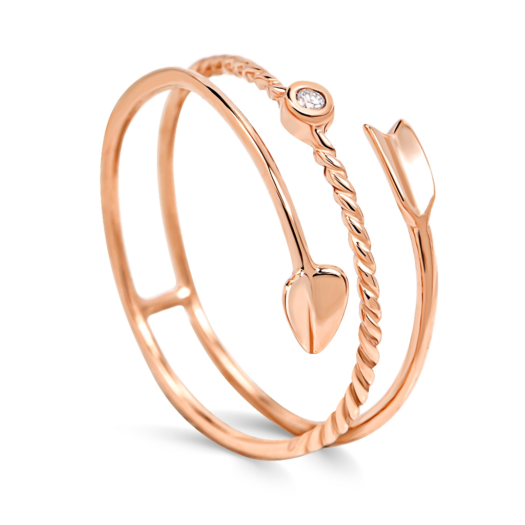 Cincin Emas Asli 9K (Kadar 375) Wanita – Double Line Arrow Ring with Lab Diamond | Lovelink LR-032