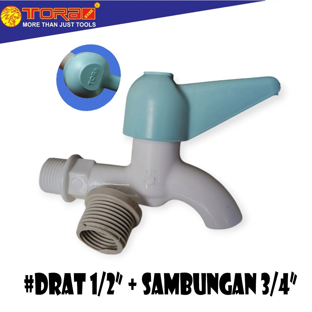 TORA Kran Air Plastik Pvc 2 Way 1/2 + 3/4 Inch (Satuan/Pcs) keran taman