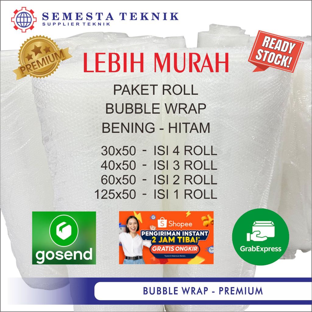 

[ PAKET - TERMURAH ] Bubble Wrap Hitam Bening Roll Coreless 2.5 | 2.7 | 3 Kg - 30 | 40 | 60 | 125 cm X 50 m SPX Instant Grab Gosend Surabaya Sidoarjo Gresik Harga Grosir Pabrik Packing Paket Online Shop
