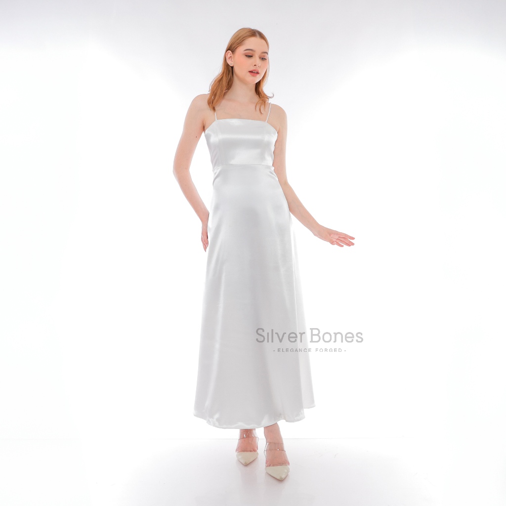 SILVER BONES - Tivani Slip Dress Satin Polos l Maxi Dress Minimalis Elegan Look Korean You Can See