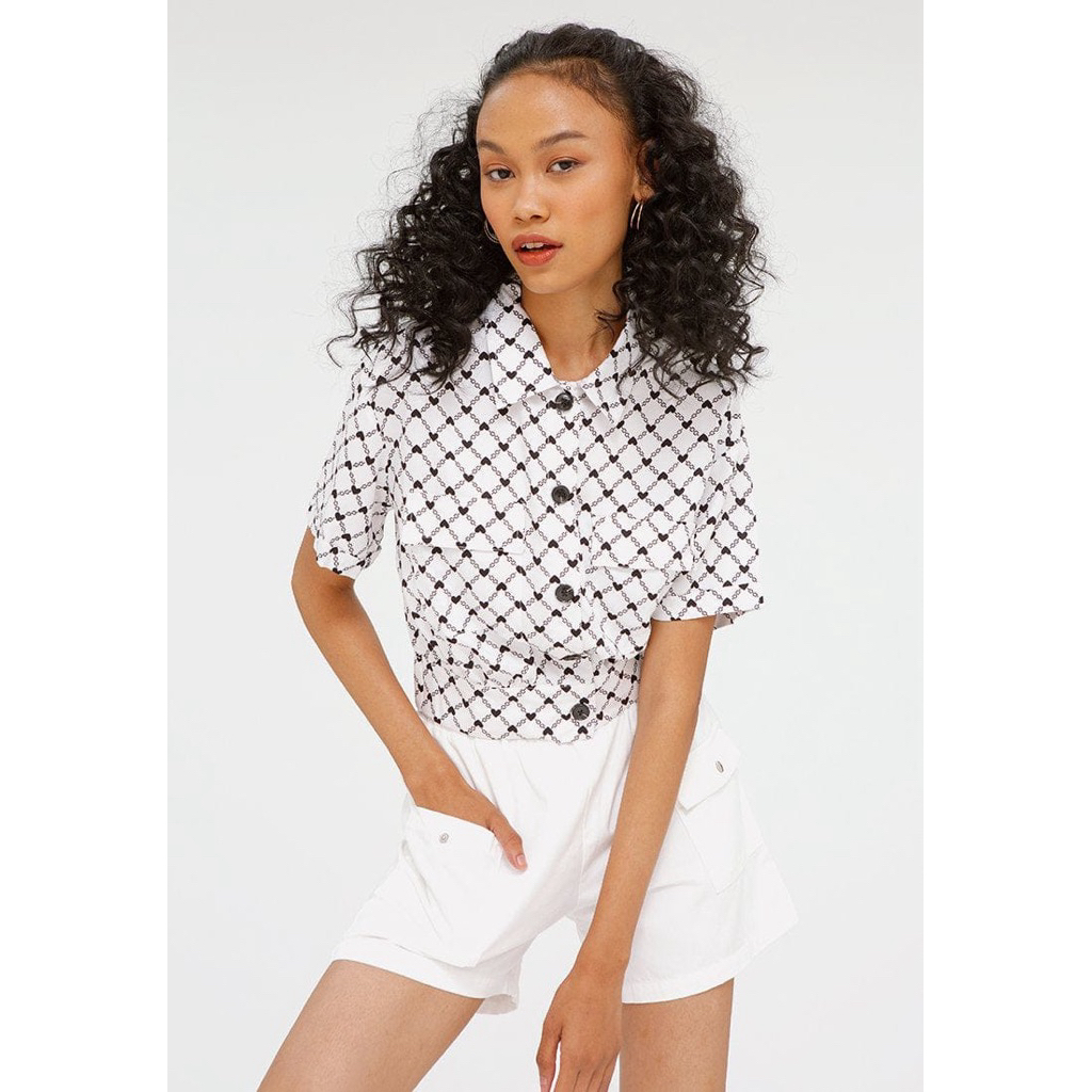 preloved kemeja kerah colorbox crop top putih