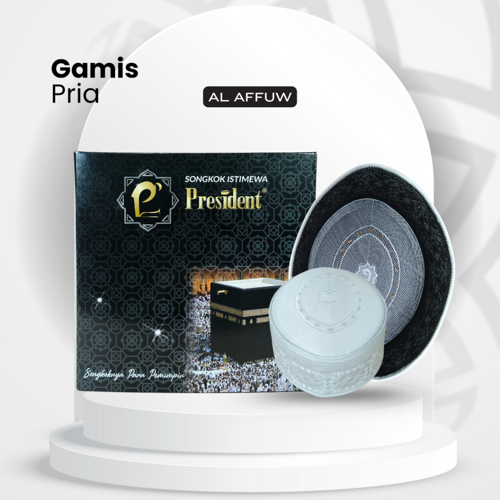 Peci Haji Putih Songkok Haji Bulat Lonjong Motif Peci Habib Putih Peci President - Gamis Pria