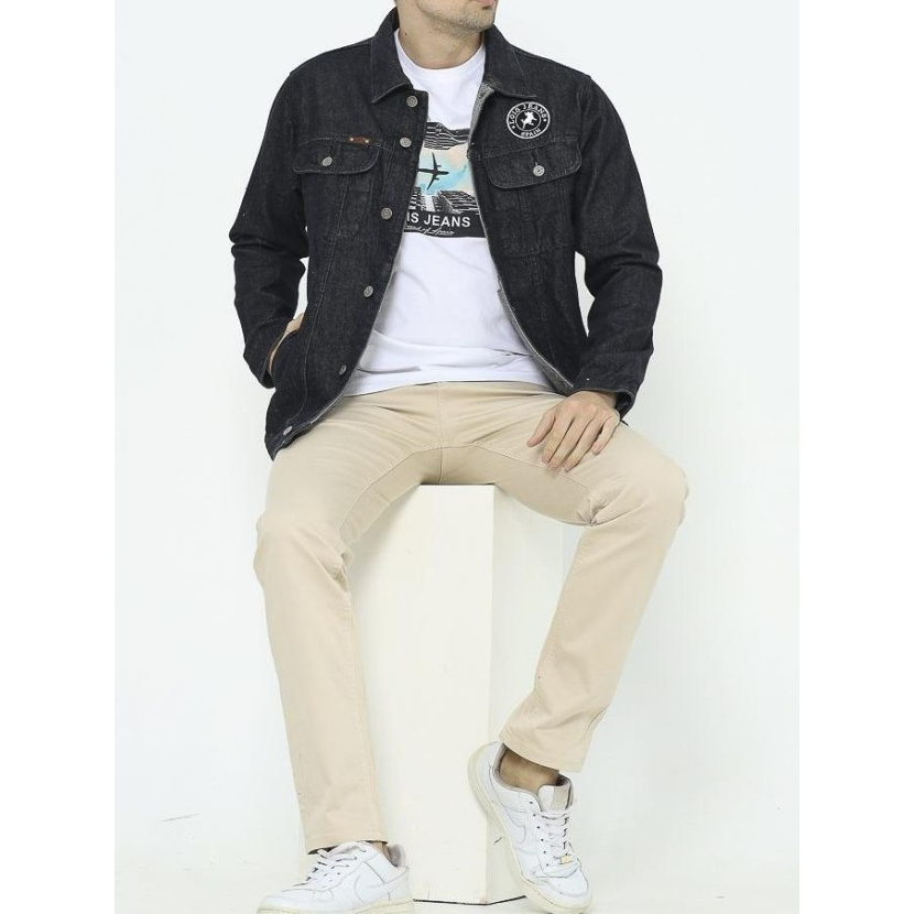 Rassel - Jaket Jeans Pria Rompi Outer Denim Cowok Warna Hitam Lois Original - MJF179 | Size S - XL
