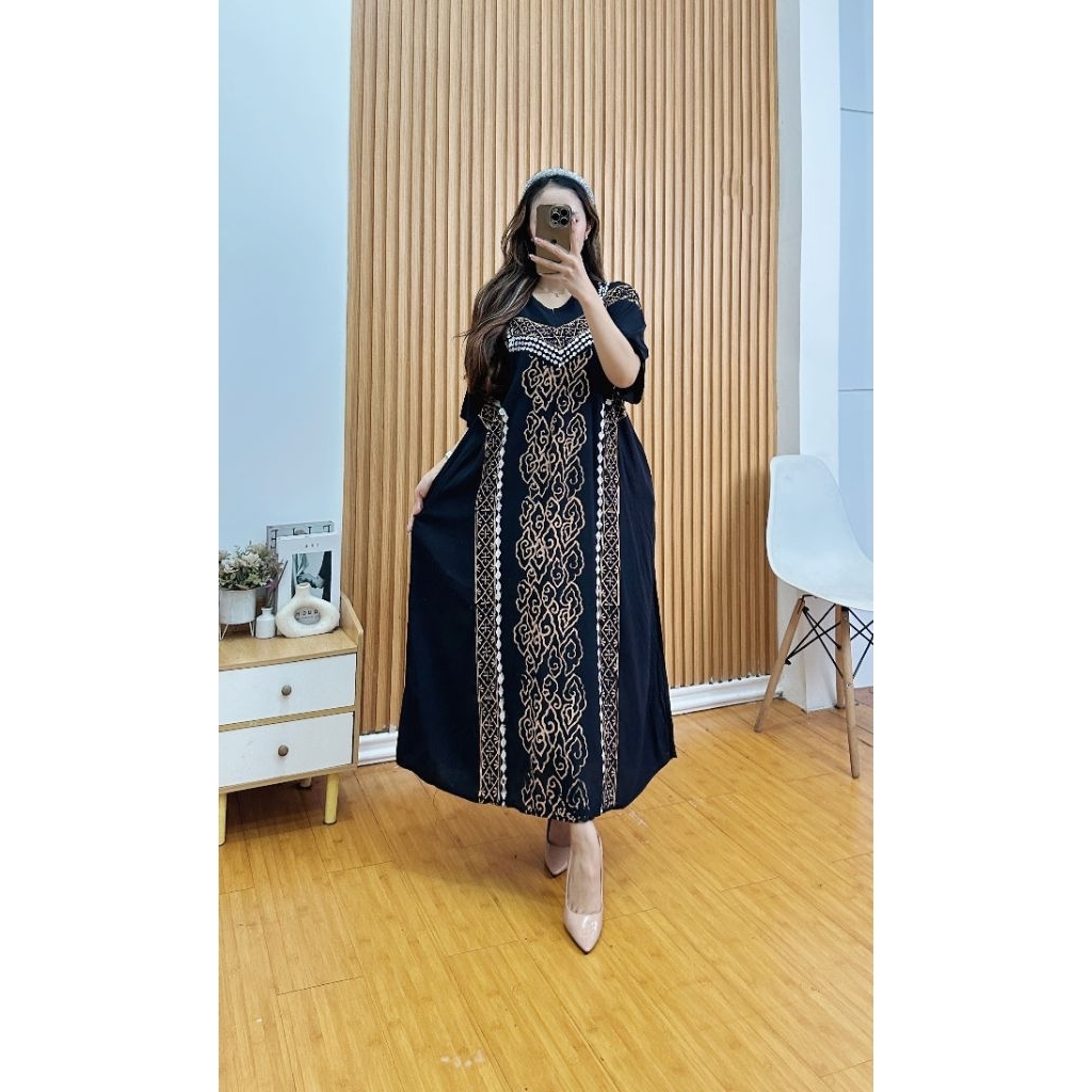 Daster Twill Ori Pekalongan - Daster Semata Kaki - Daster Kekinian - Daster Lengan Pendek Cap Malama