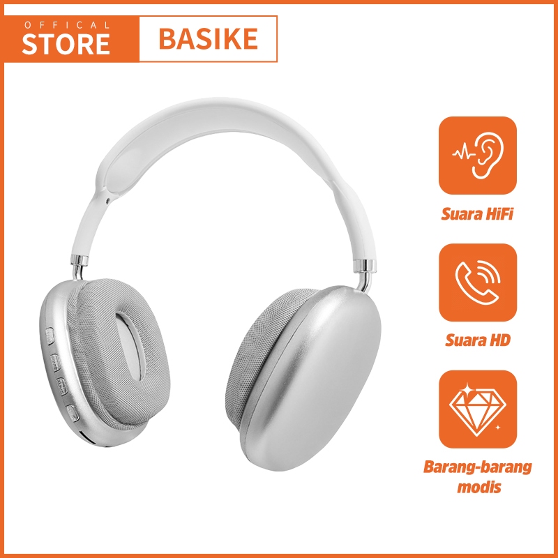 BASIKE Headphone Bluetooth Nirkabel Headset Gaming Musik bass olahraga noise cancelling murah asli