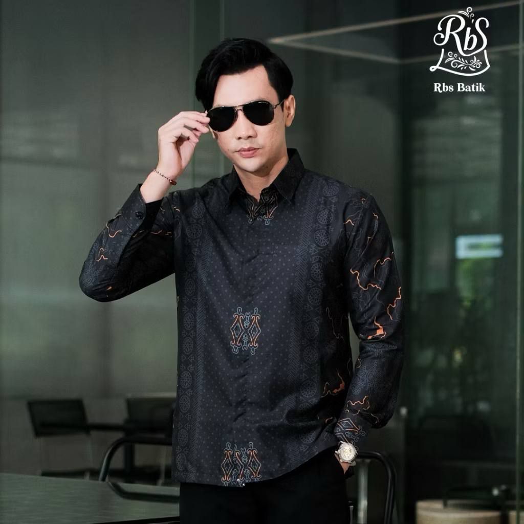 Kemeja Batik Pria Motif Etnic Hitam