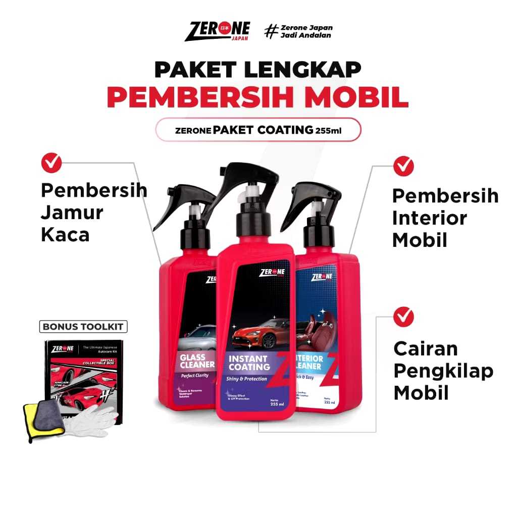 ZERONE JAPAN PAKET COATING NANO CERAMIC - Pembersih Jamur Kaca - Pembersih Interior - Pengkilap Body