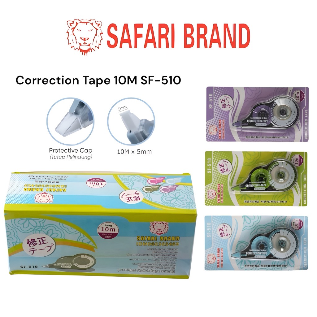 

(SF510-LUSIN) Correction Tape Tipe X Ex Stipo Kertas Pita Trondol 10M Fancy Warna Pastel Safari Brand