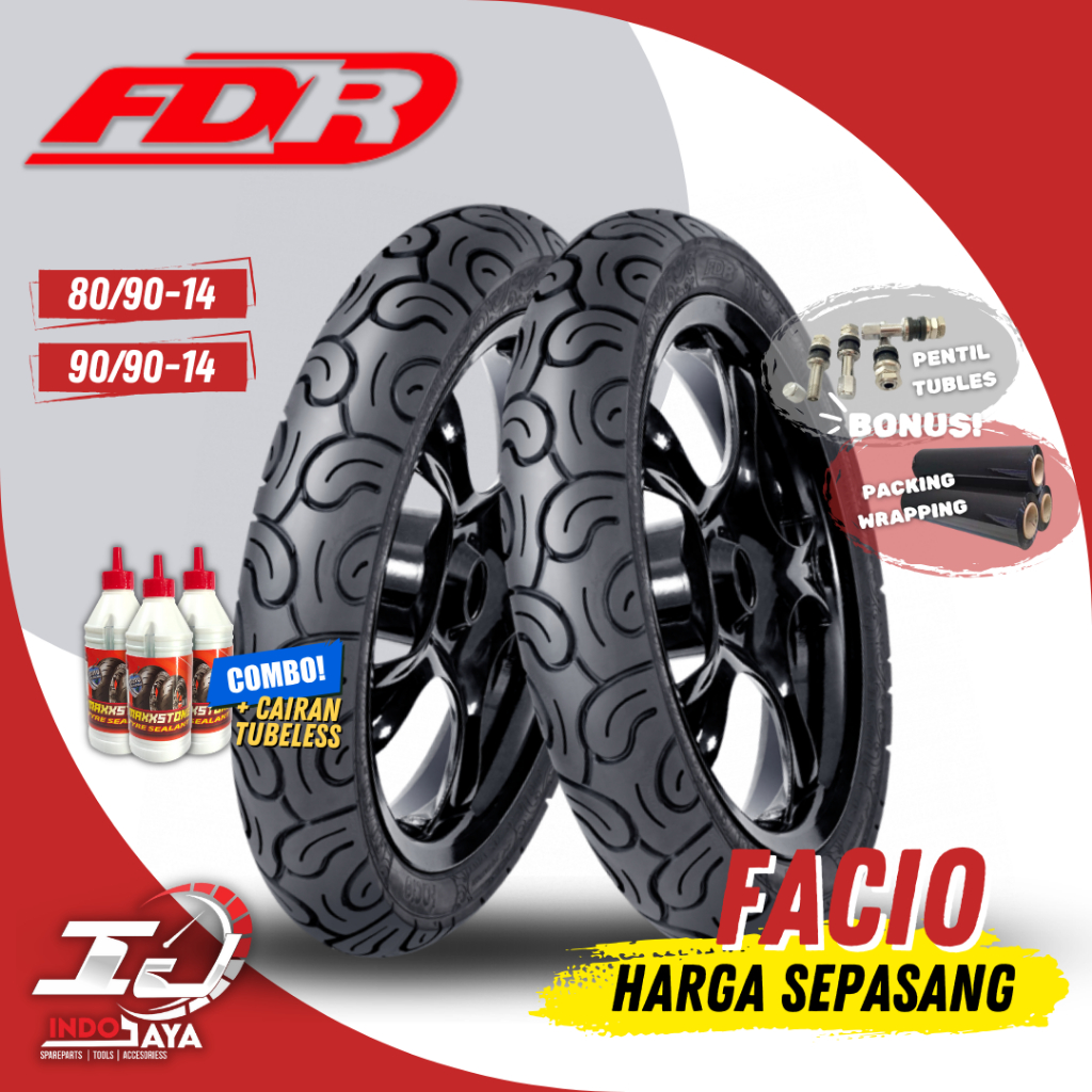 [HARGA SEPASANG] BAN TUBELESS FDR FACIO ( 80/90-14 - 90/90-14 ) RING 14 / R14 / BAN MOTOR LUAR DEPAN
