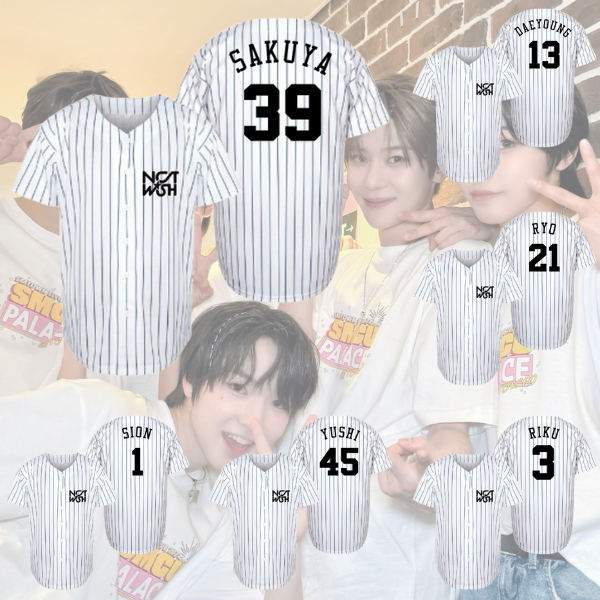 Jersey baseball salur garis nct wish kpop baju kemeja olahraga kancing nctwish korea