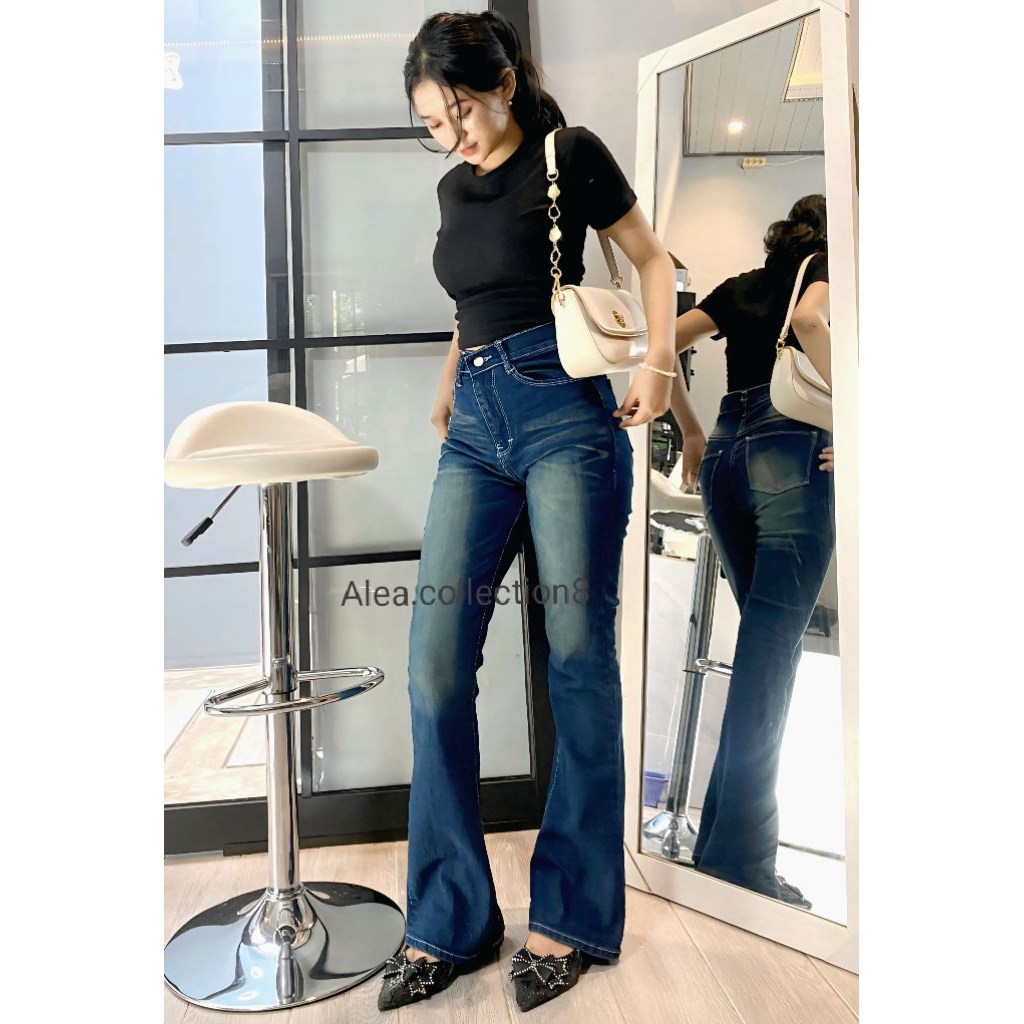 (Alea) Highwaist Jeans Women Cutbray Long Pants Colour Retro Green - Celana Panjang Wanita Cutbray J