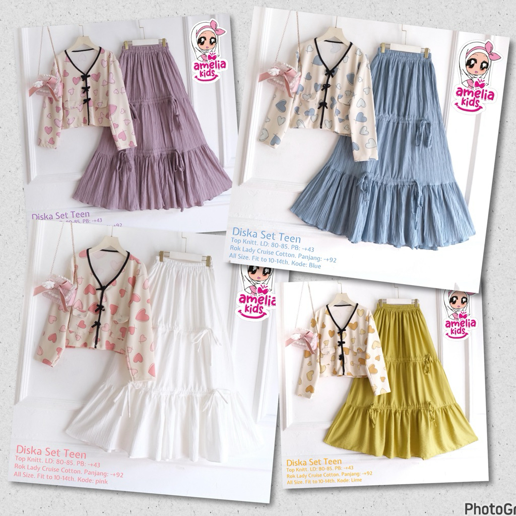 Diska & Denada set teen by Amelia kids | setelan rok anak remaja umur 10-14 tahun | outfit anak rema