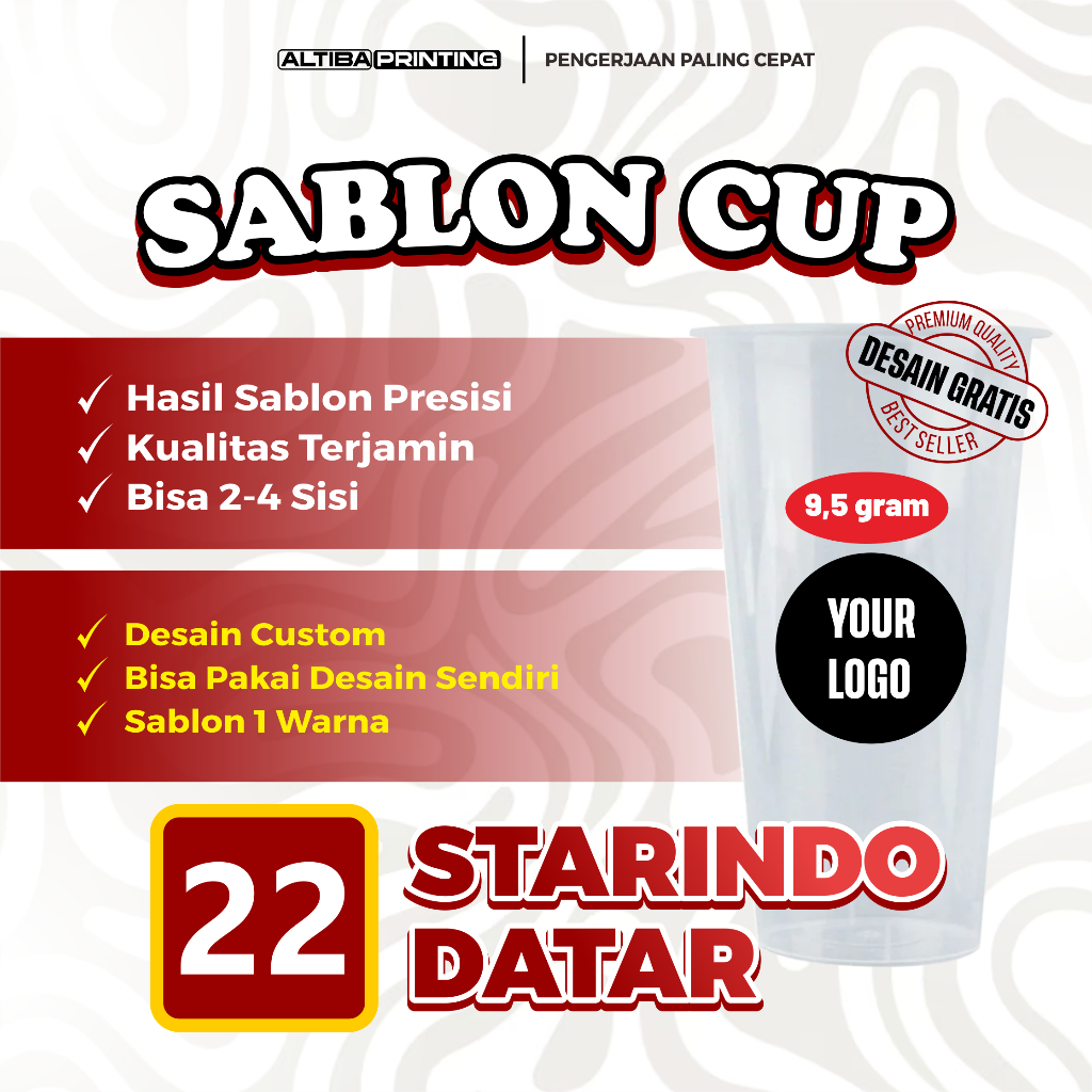 Sablon cup Starindo 22 OZ Datar 9,5 gram, Starindo 22 OZ datar Custom, Sablon Cup Starindo, Cup Star