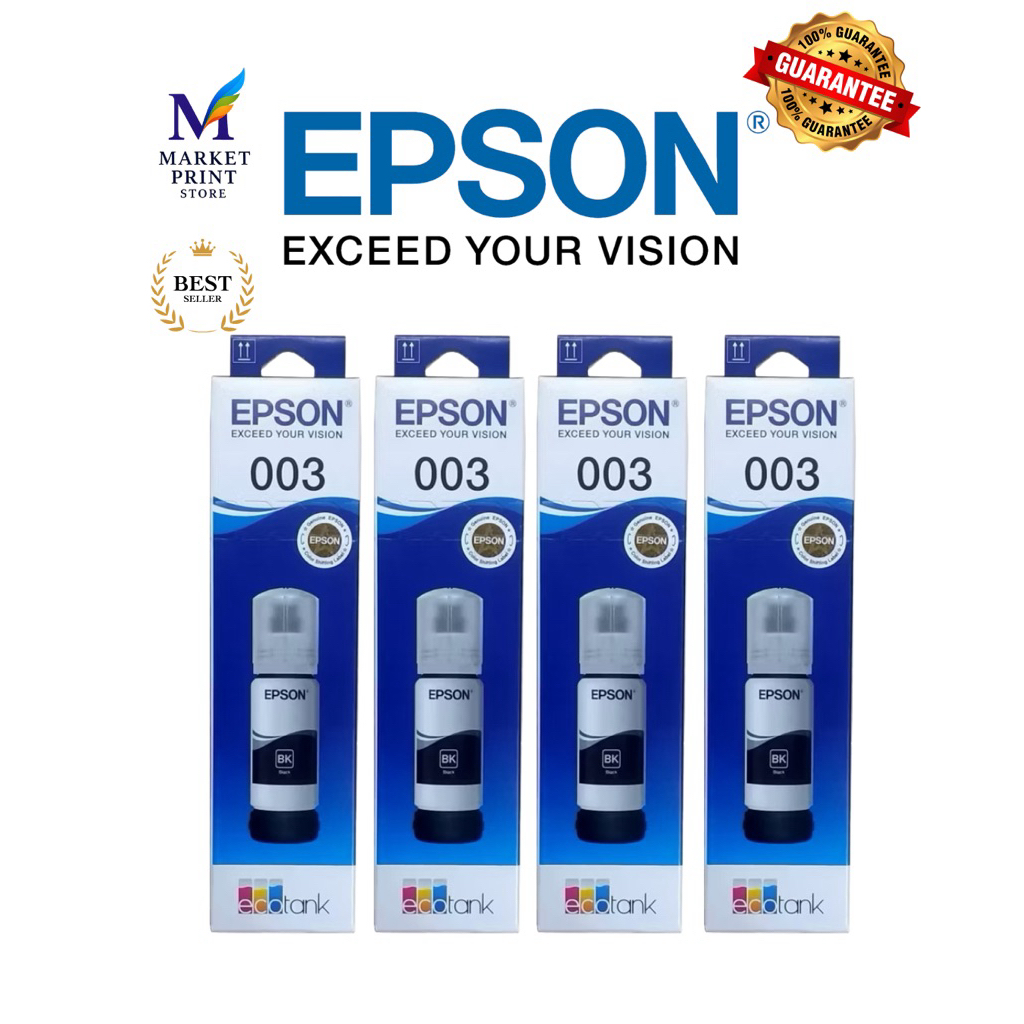 Paket 4 Botol Tinta Epson 003 Black Original 65ml – Tinta Hitam Ecotank L3110 L3210 L3250