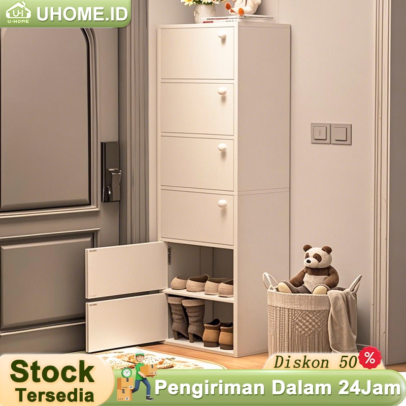 Lemari Sepatu Tertutup Susun Minimalis Rak Sepatu Kuat Anti Debu Kayu Penyimpanan Serbaguna Ruang Ke