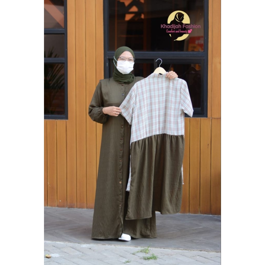 Rania Dress Bahan : Katun Polo Linen Mix Crincle Motif - Saku kanan aktif- Pola Dress Outer + Gamis 