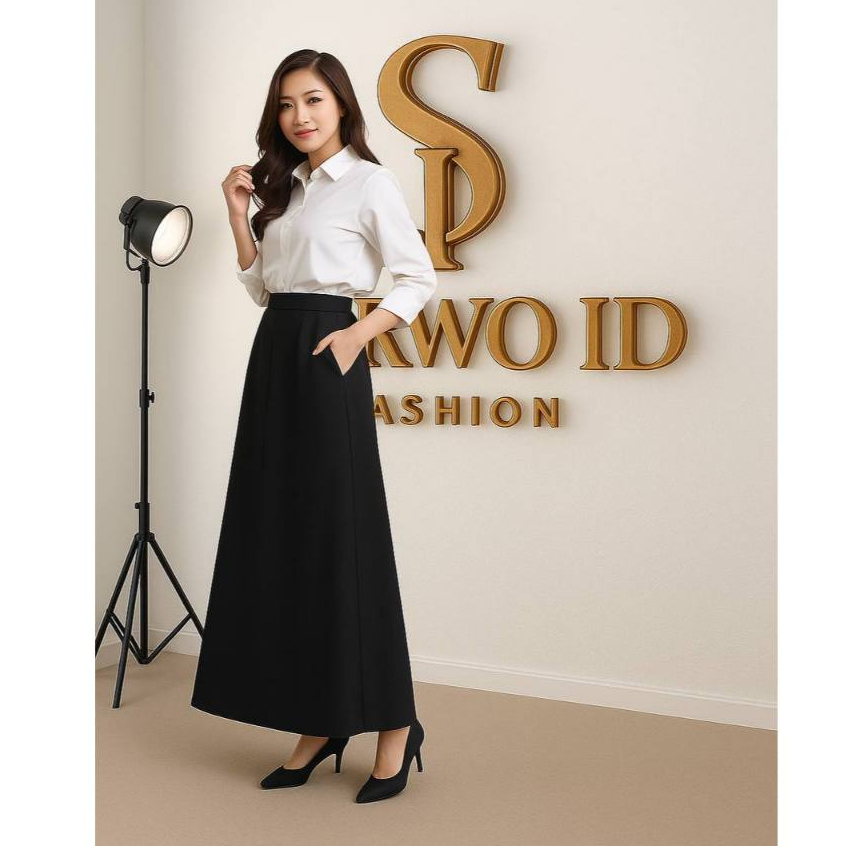 Rok Kerja A Line Panjang M-XXL / Rok Kerja Wanita Kantor Rok A Line Span Polos Panjang Wanita