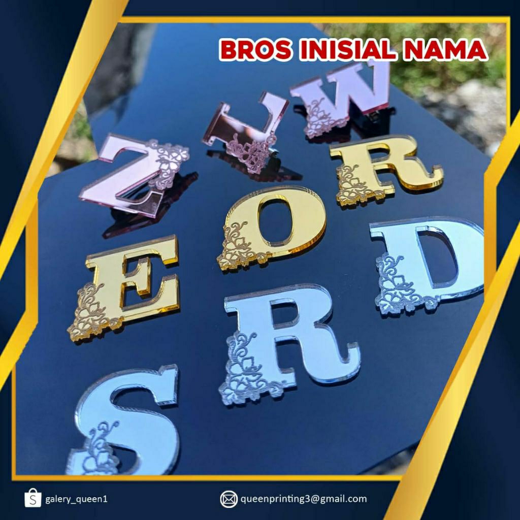 Bros Inisial Nama Akrilik / Bros Huruf Akrilik